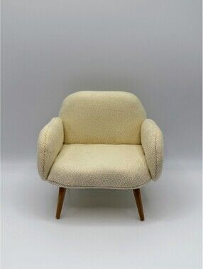 1:12 Dollhouse Miniature Mid Century Modern Armchair Cream Fabric Wood Legs